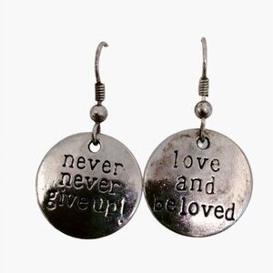 Never Give up Earring Love and Be Loved Inspiration Valentine  Charm Motivation